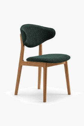 Čalúnená jedálenská stolička s dubovými nohami – farba zelená